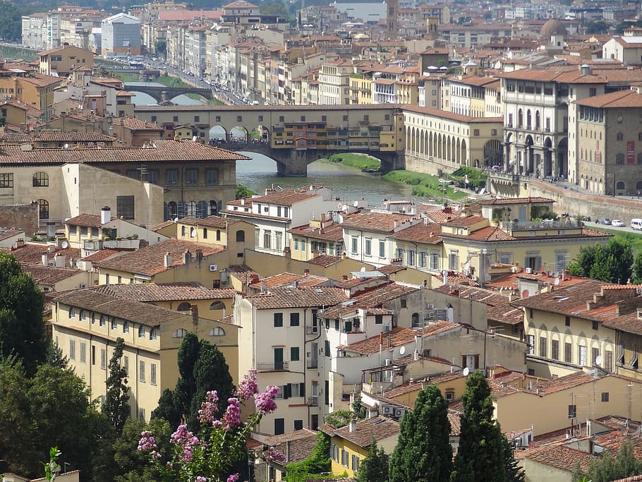 firenze, italy, arno, ponte vecchio, bridge, city, landscape, HD wallpaper