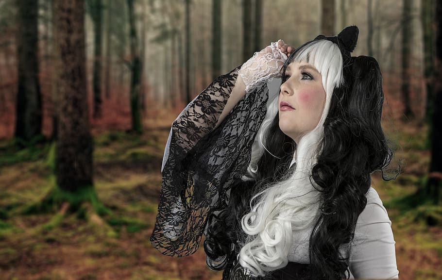 nature, good looking, fall, forest, tree, long hair, one person HD wallpaper