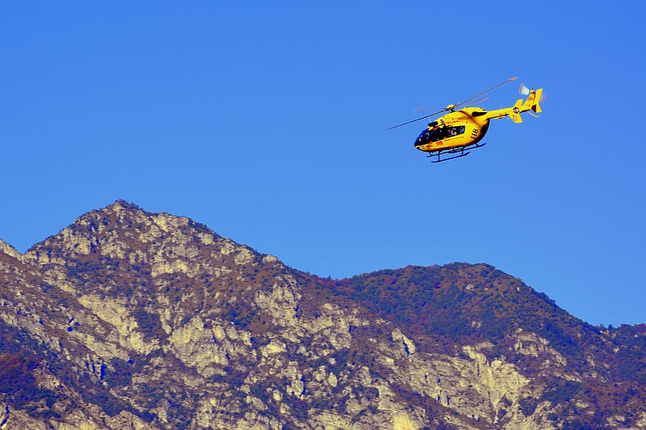 helicopter, fly, rescue, emergency, mountain, take off, 118 HD wallpaper