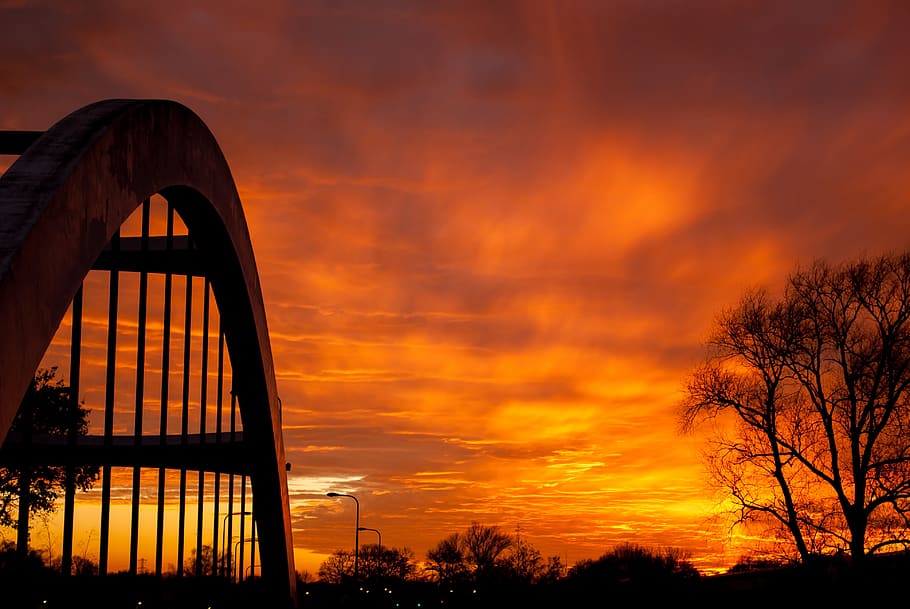 Sunset, Clouds, Evening, Red, Bridge, evening red, heaven, landscape HD wallpaper