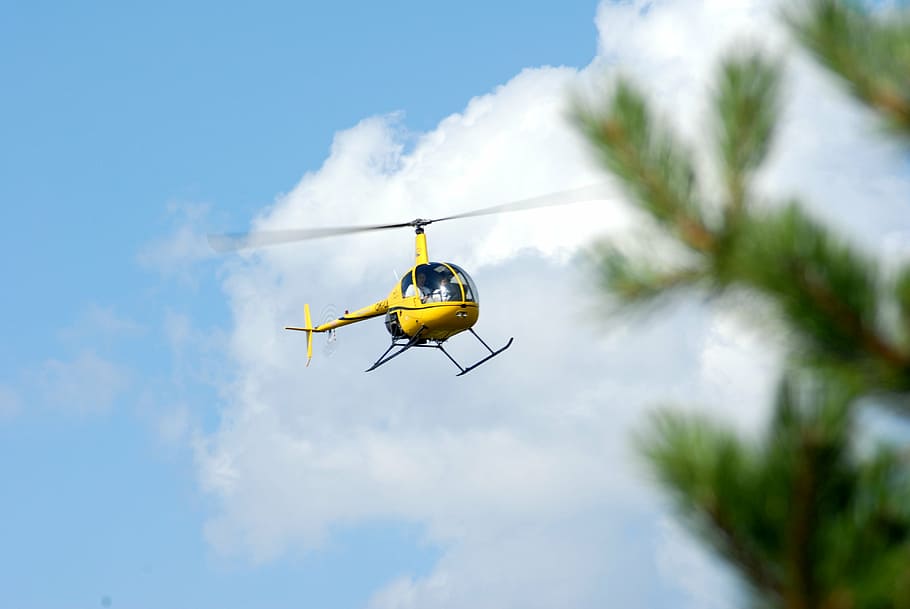 helicopter, sky, clouds, flying, transportation, cloud - sky HD wallpaper