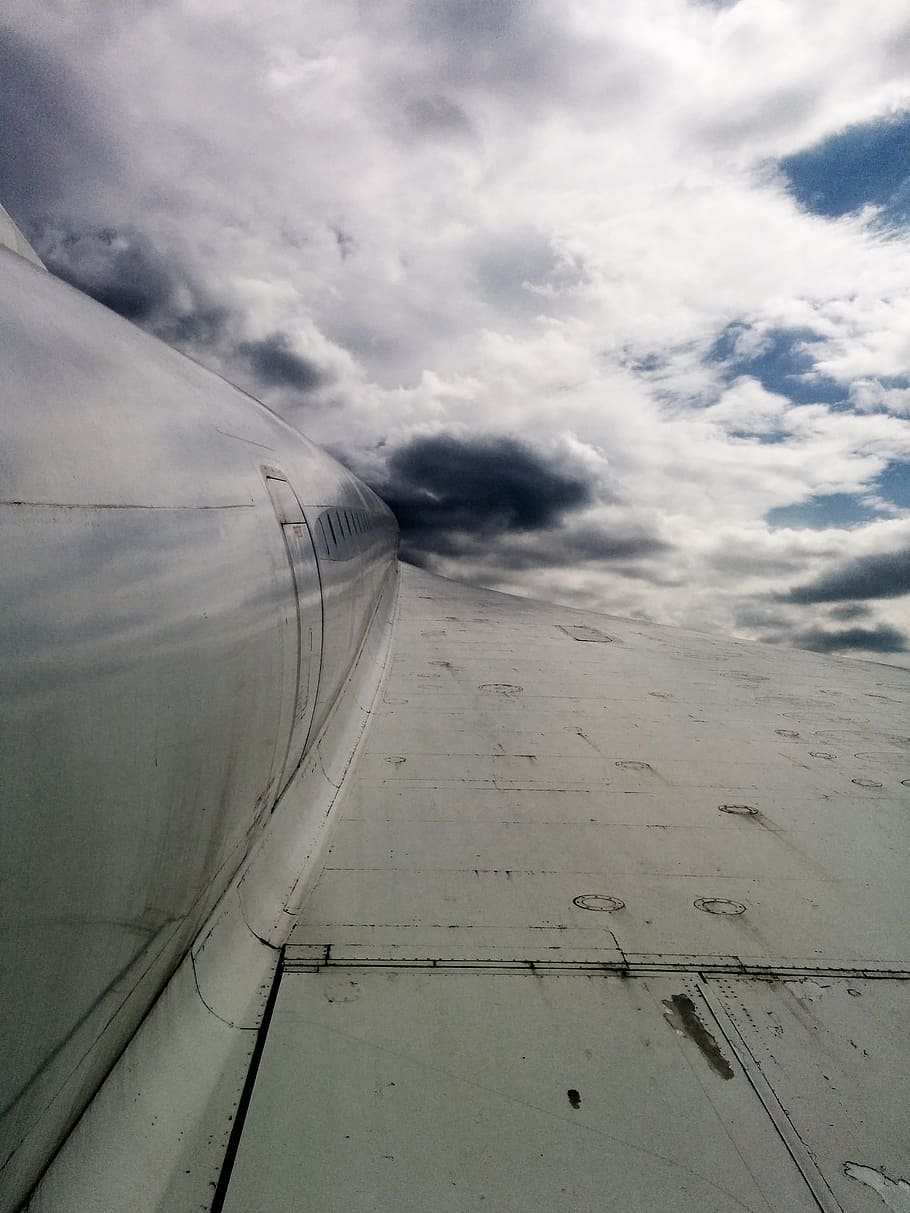 aircraft, sky, fly, clouds, wing, white, blue, aircraft wing HD wallpaper