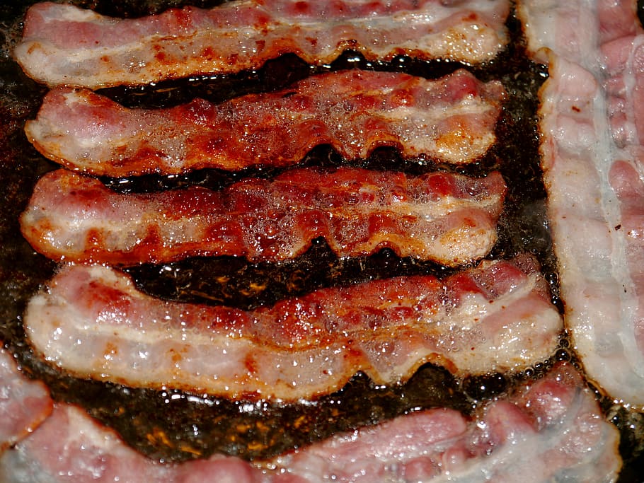 grilling bacons, ham, pan, breakfast, pig, tuna belly, food HD wallpaper