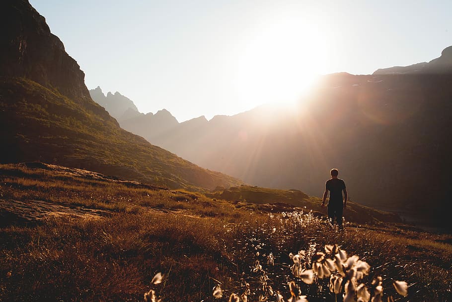 man near mountains taken during daytime, hiking, outdoors, nature HD wallpaper