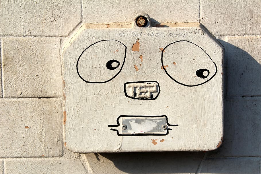 power box, face, funny, graffiti, wall - building feature, creativity HD wallpaper