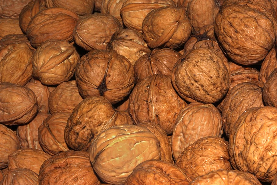 walnuts, nutrition, food, eat, brown, shell, snack, walnuts in the basket HD wallpaper