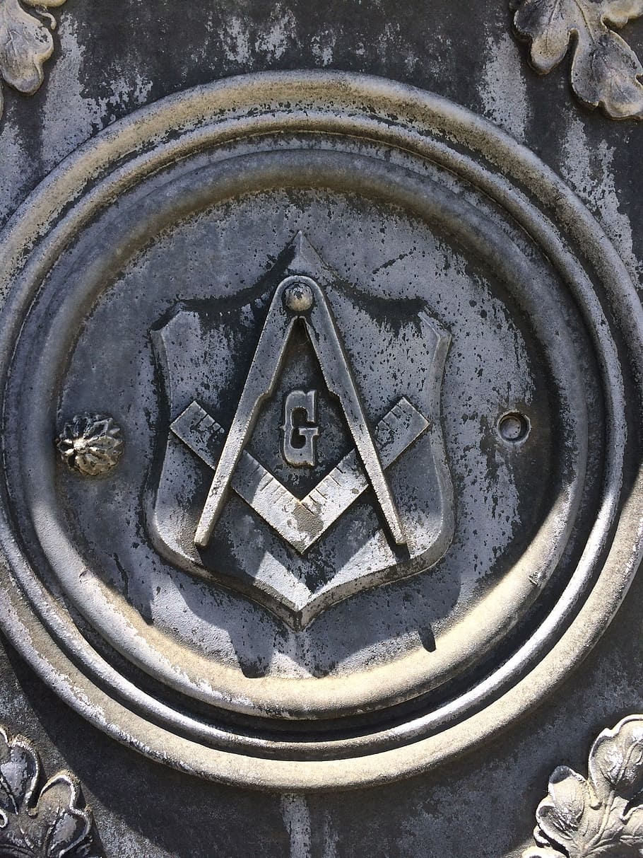 Masonry logo, masonic, symbol, pattern, texture, metal, close-up