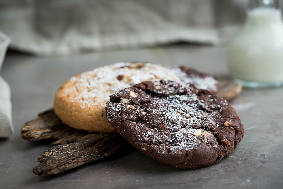 brown cookie, cookies, chocolate cookie, nut cookie, two, piece