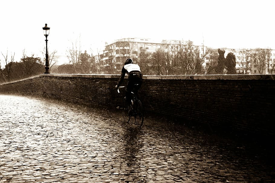 Cyclist, Sports, Bicycle, Rainy, rainy day, two people, adult