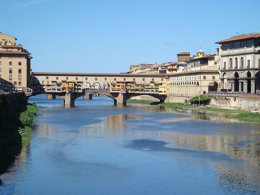 beige bridge under blue sky, Italy, Florence, Ponte Vecchio, tuscany, HD wallpaper