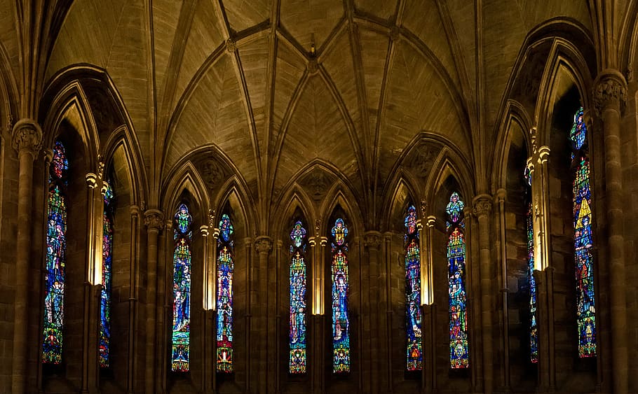 cathedral interior, abbey, glass, religion, architecture, church, HD wallpaper