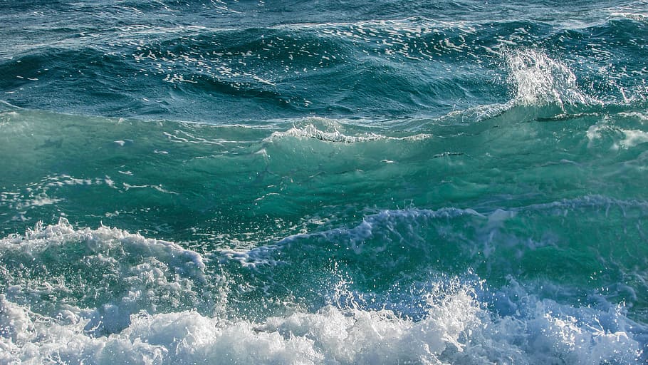 aerial view photography of sea waves, smashing, foam, spray HD wallpaper