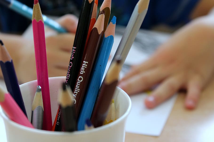 child, crayons, drawing, coloring, figure, colourful pencils HD wallpaper