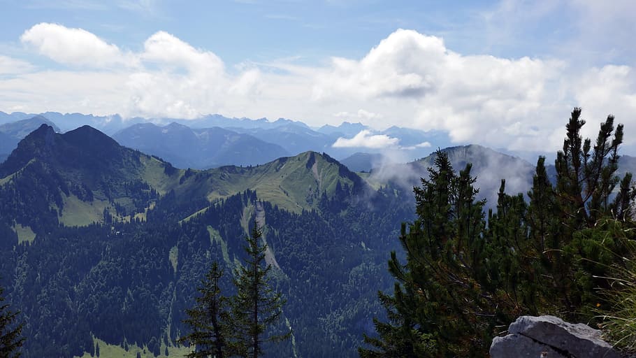 hiking, mountain, summit, view, tegernsee, jelenia góra, mountains, HD wallpaper