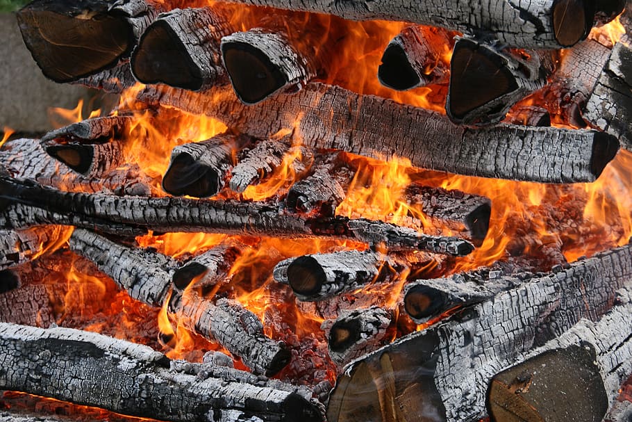 fire, flames, burning, wood, hot, heat, red, yellow, logs, heat - temperature HD wallpaper