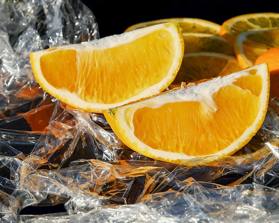 slice of lemon, orange, citrus fruit, tropical, orange columns HD wallpaper