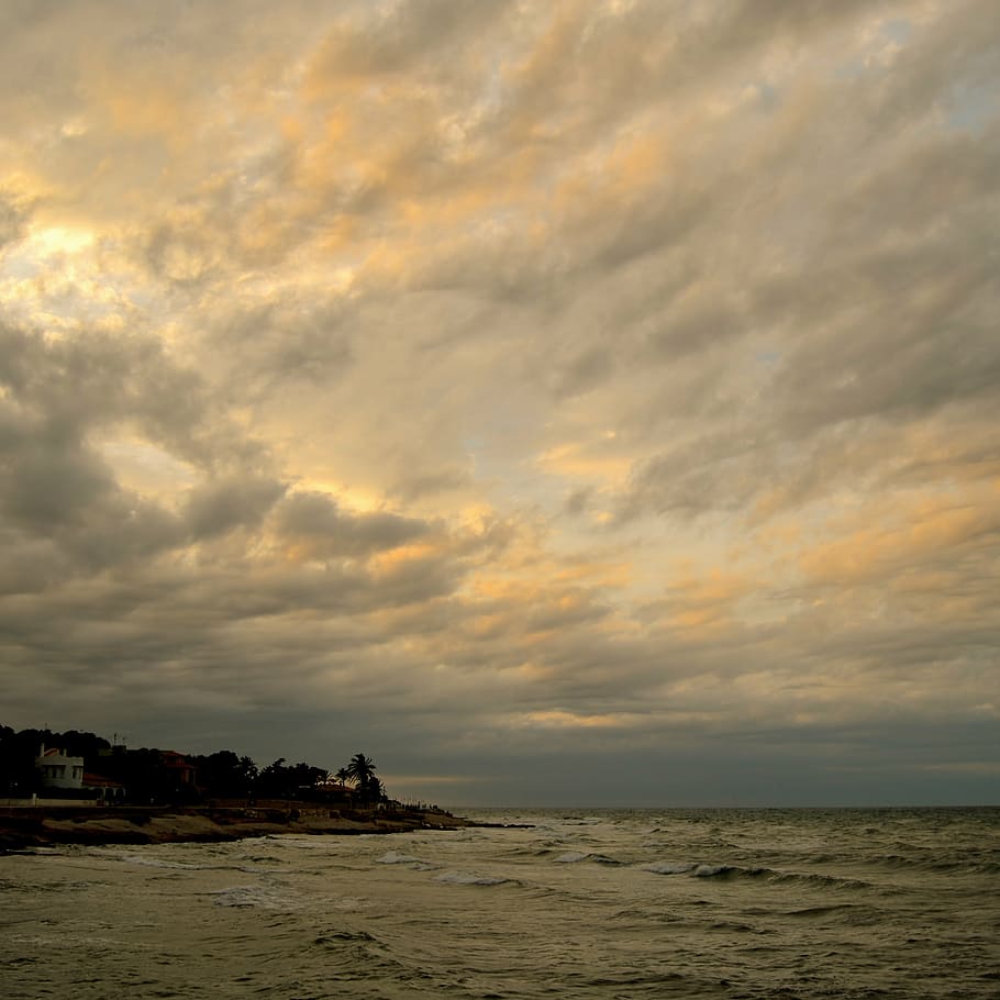 clouds, sea, sky, beach, costa, nature, sunset, puestade sun HD wallpaper