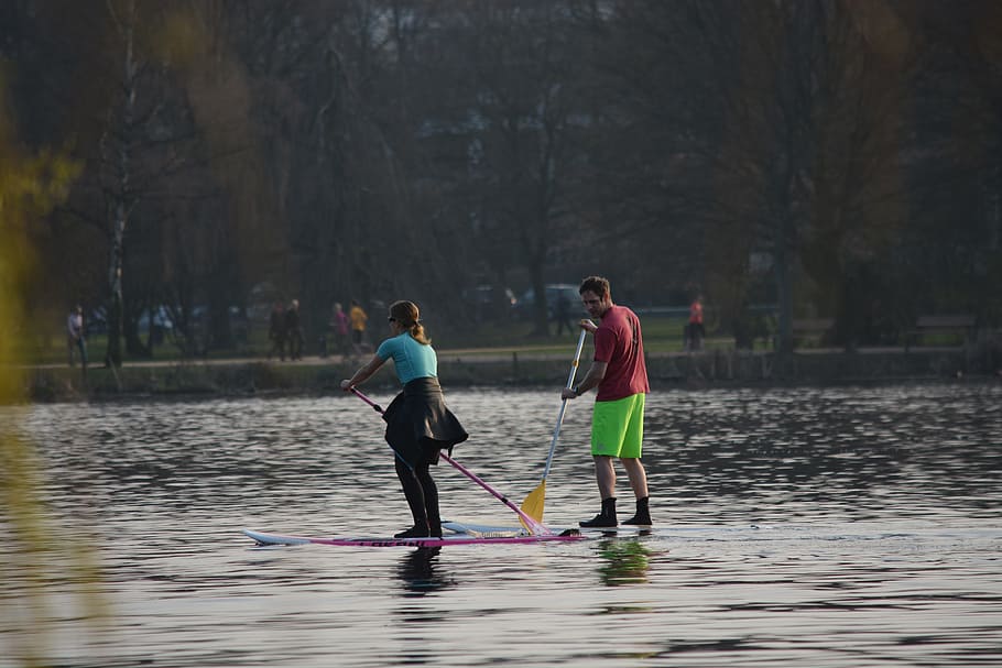 Sport, Leisure, Paddle, Alster, Hamburg, summer, together, paddler, HD wallpaper