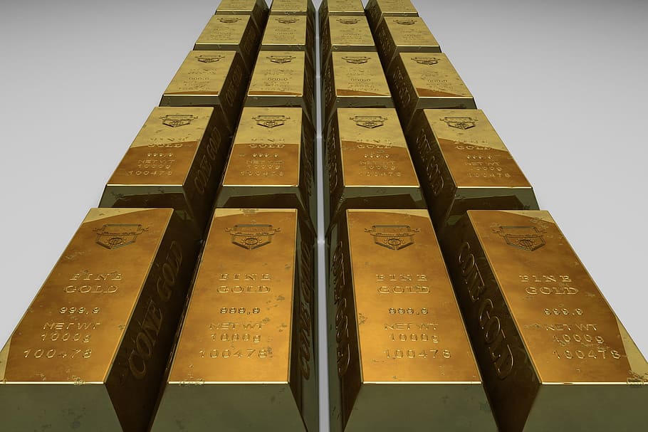 gold bar lot, gold bullion, bank, finance, savings, capital stock exchange, HD wallpaper