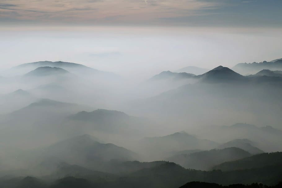 cloud-covered mountain, aerial photo of mountains covered with white cloud photo during daytime HD wallpaper