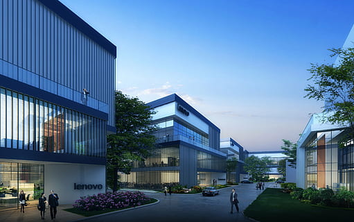white Lenovo building under blue sky, ecology, creative, science and technology park HD wallpaper