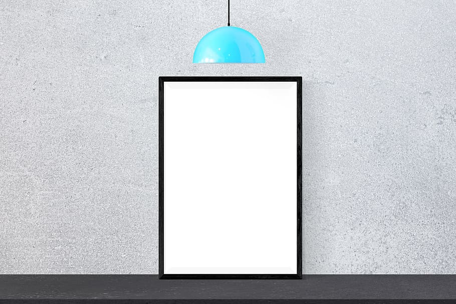blue pendant lamp illustration, poster, mockup, frame, presentation HD wallpaper