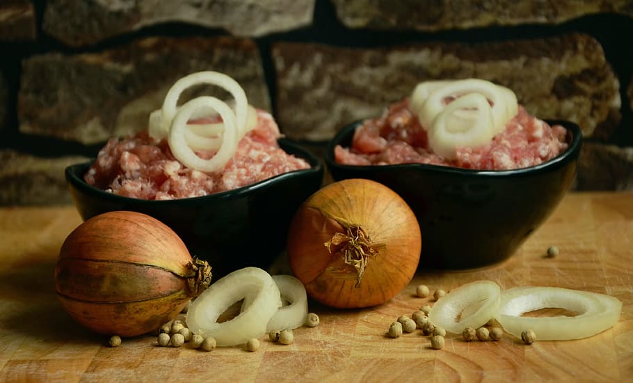 Onion Rings, Minced Meat, onions, schweinemett, preparation, HD wallpaper