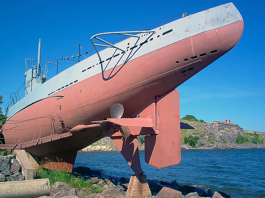 Submarine, Tail, Propeller, Beach, Sea, summer, sky, blue, suomenlinna HD wallpaper