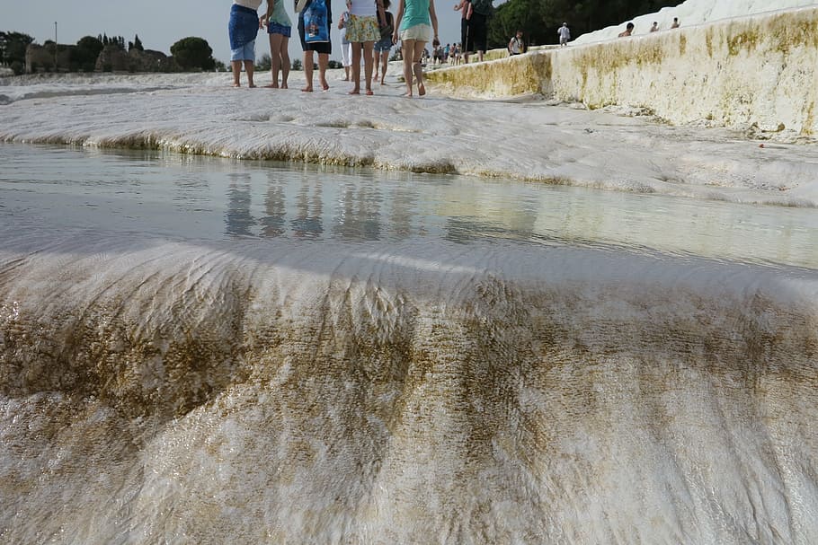 turkey, pamukkale, lime, step, people, travel, water, group of people HD wallpaper