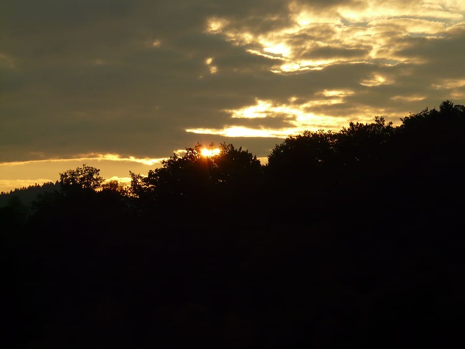 Sunset, Clouds, Dark, Evening, sky, twilight, forest, landscape HD wallpaper