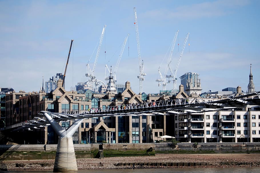 Millennium Bridge, Cranes, Building, sky, construction site HD wallpaper