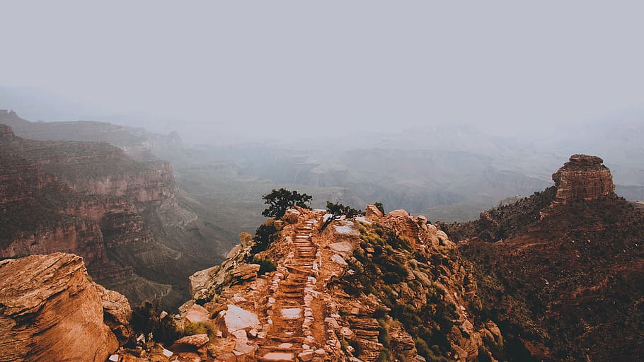 top view of brown mountains, landscape, photography, cliff HD wallpaper