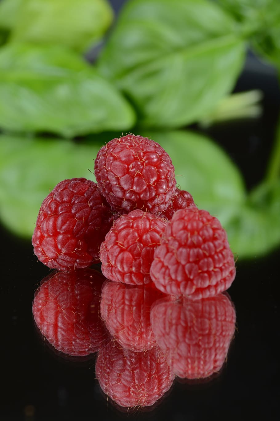 closeup photo of red strawberries, raspberry, fruit, mirror HD wallpaper