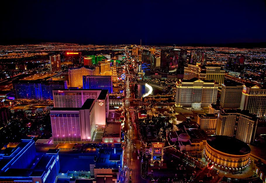 aerial photography of city during nightime, las vegas, nevada, HD wallpaper