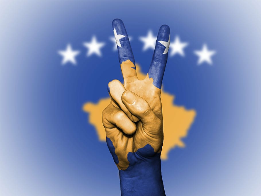 peace hand gesture, kosovo, nation, background, banner, colors, HD wallpaper