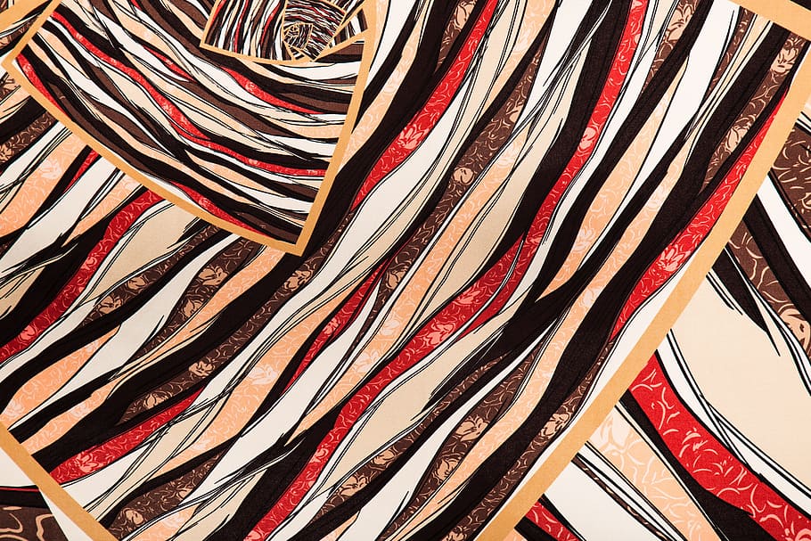 red, brown, and black abstract painting, fabric, texture, color