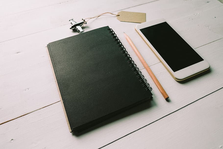 black, notebook, pencil, mobile, phone, technology, touchscreen HD wallpaper
