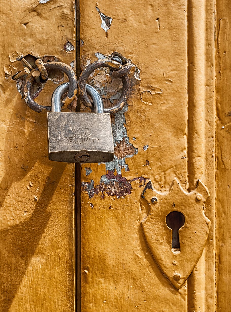 brown and gray padlock, door, key hole, macro, close-up, hdr HD wallpaper