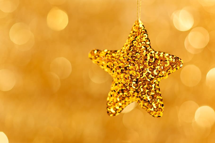 shallow focus photo of gold star, decor, decoration, background HD wallpaper