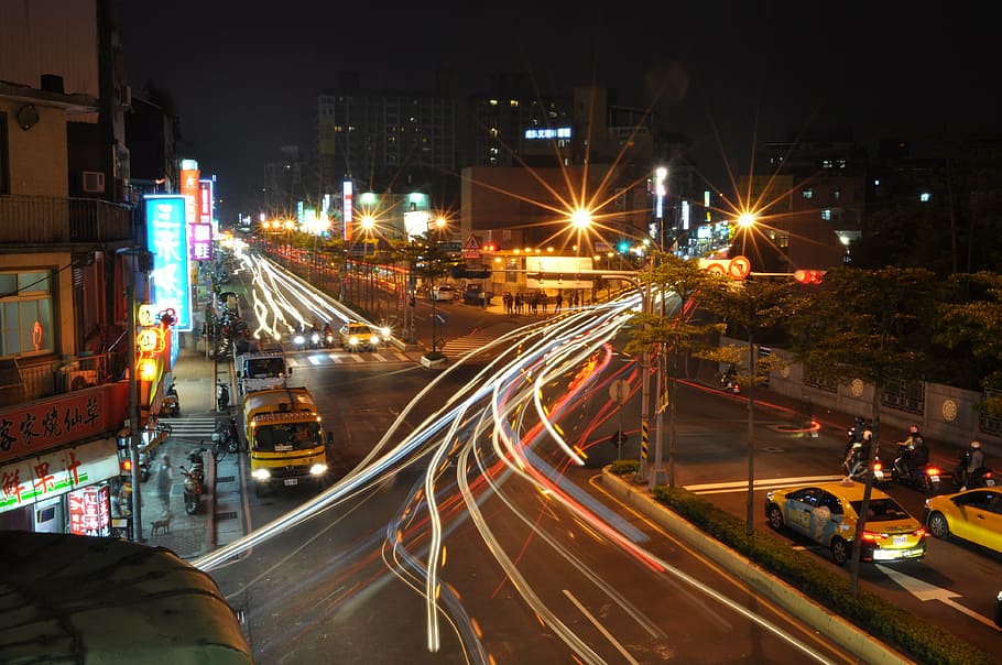 night, night view, exposure, illuminated, transportation, city HD wallpaper