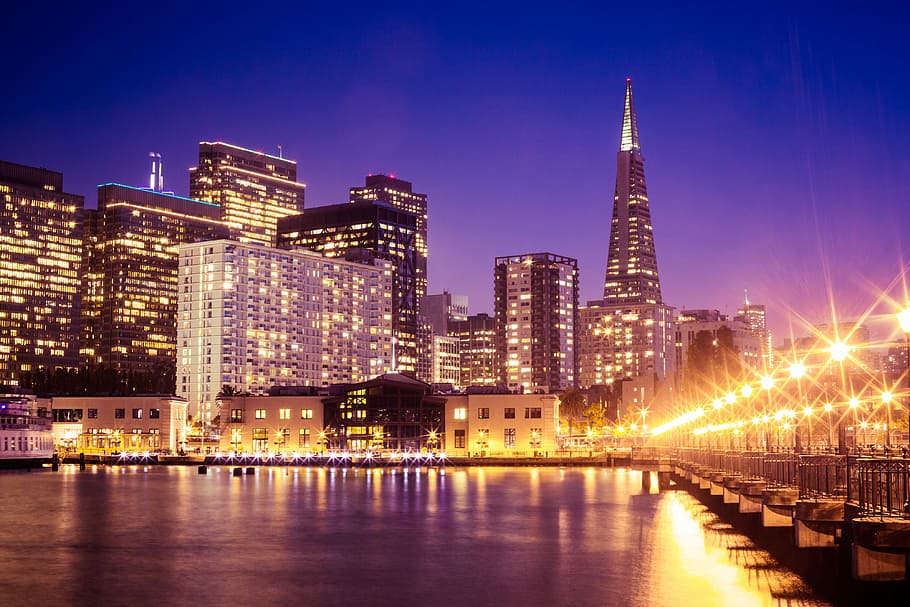 Wonderful San Francisco Skyscrapers Cityscape From Pier at Night, HD wallpaper
