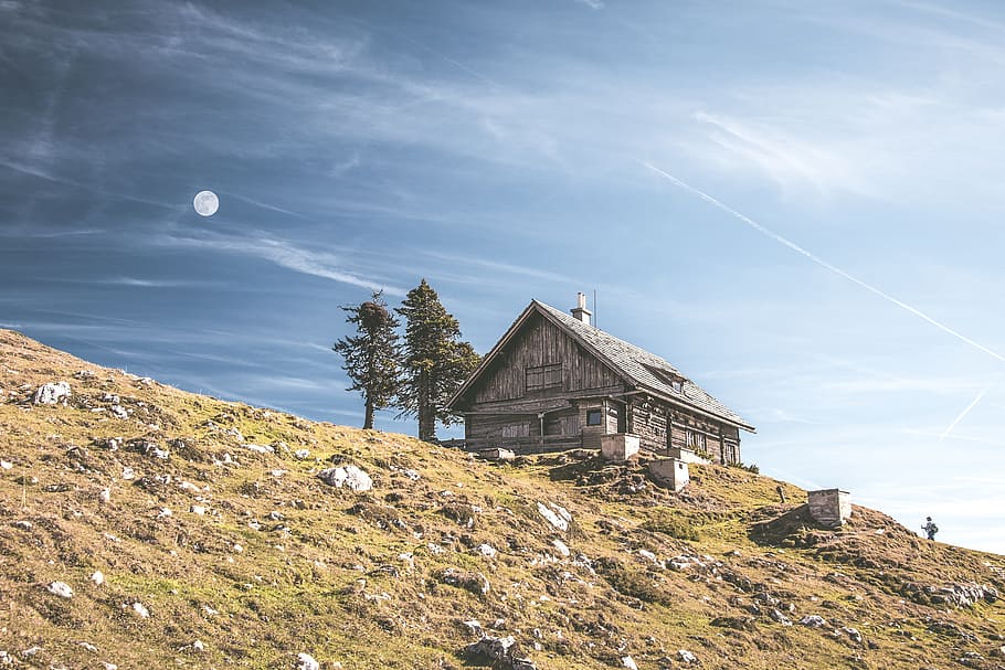 Mountain, Chalet, Alps, Nature, sky, clouds, austria, landscape HD wallpaper