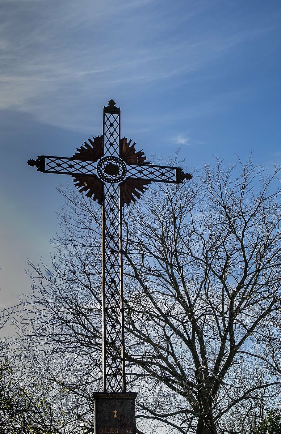 calvary, cross, religion, catholic, sky, bare tree, low angle view, HD wallpaper