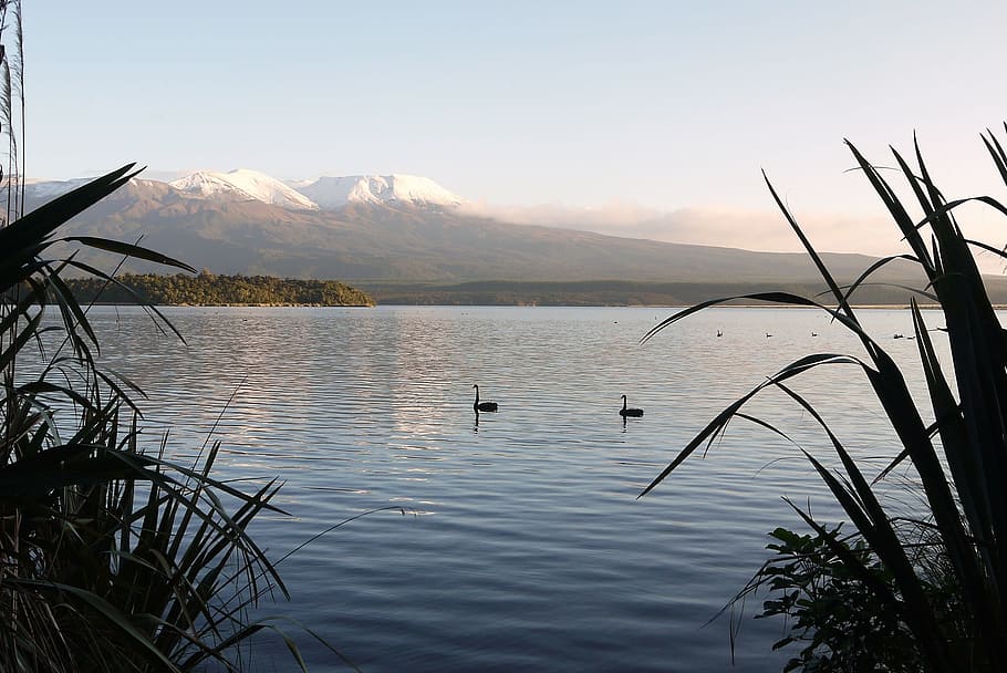 Lake, Landscape, Volcano, Snow, Nature, water, sky, reflection HD wallpaper