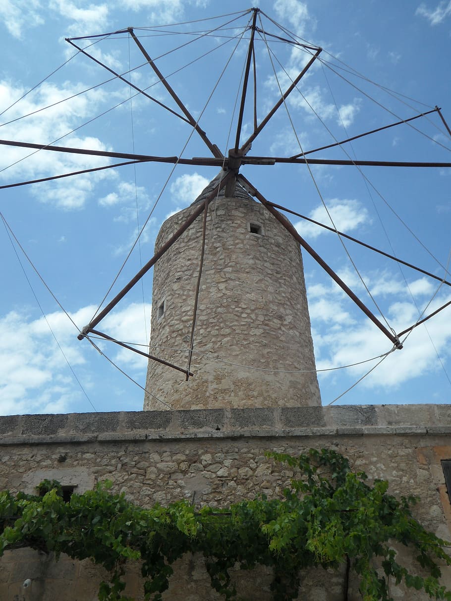 old, old mill, windmill, landmark, mallorca, historically, linkage, HD wallpaper