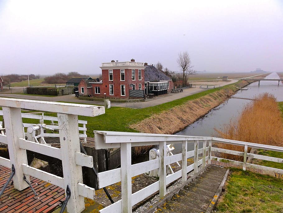 Netherlands, Landscape, River, Stream, water, house, home, nature HD wallpaper