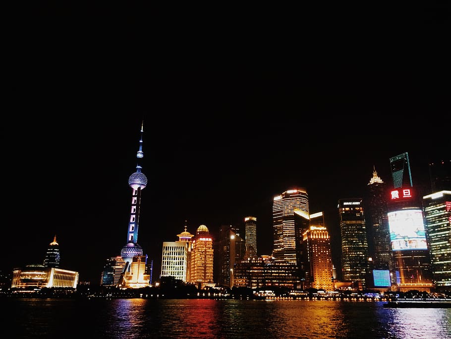 Oriental Tower, China at nighttime, shanghai, pearl of the orient, HD wallpaper