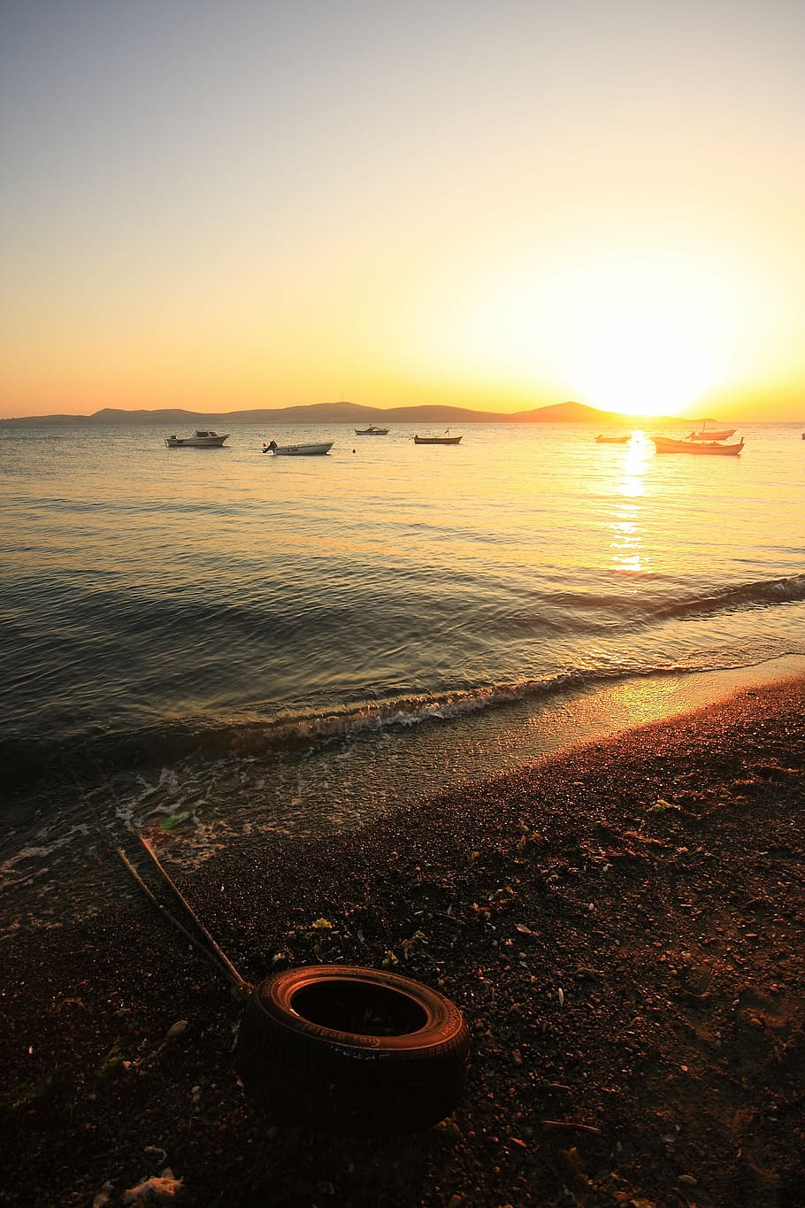 beach, sunset, solar, in the evening, landscape, marine, fisherman HD wallpaper
