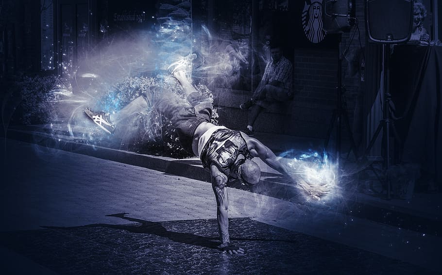 illustration of man break dancing, break dance, performer, action HD wallpaper
