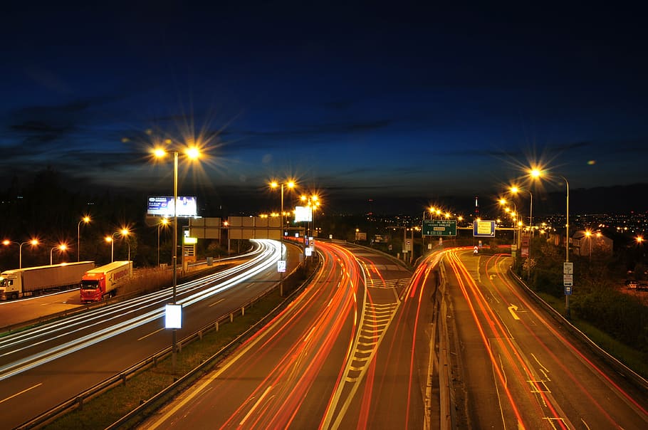 Online crop | HD wallpaper: night, scene, road, highway, traffic, light ...